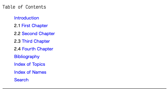 The default table of contents formatting for a Web book with bibliography collection.